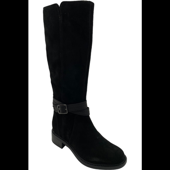 Clarks Maye Shine Riding Boots Black Suede - Wide - Picture 1 of 3